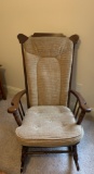 Vintage Wooden Rocking Chair with Beige and Brown Cushions