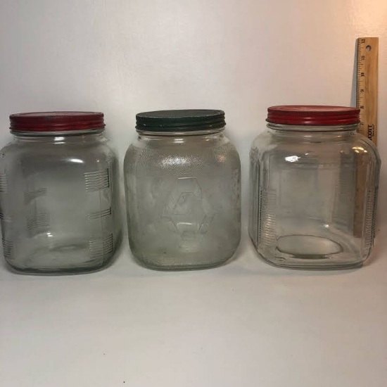 Lot of Large Vintage Lidded Square Jars