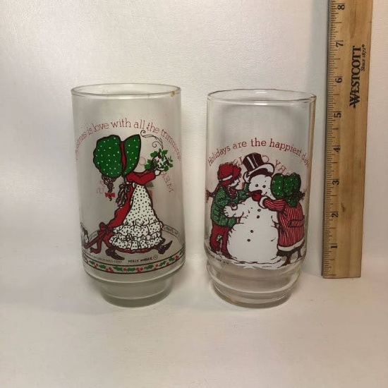 Pair of Holly Hobbie Coca-Cola Christmas Collectors Glasses
