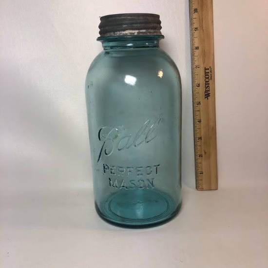 Large Blue Mason Jar with Metal Lid