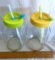 Pair of Glass Drinking Jars with Plastic Lids and Straws