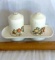 Vintage Patch-O-Spice Hard Plastic Mushroom Design Salt and Pepper Shakers with Tray