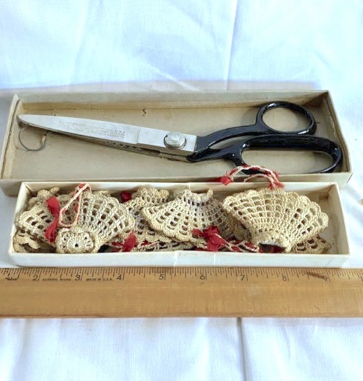 Wiss Pinking Shears and Box of Small Crochet Baskets