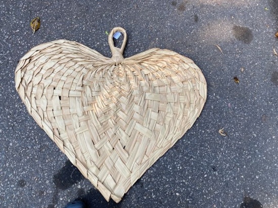 Large Raffia Heart Shaped Wall Fan