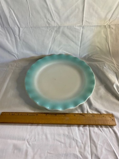 Vintage Aqua and White Milk Glass Plate