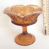 Fenton Amber Opalescent Cameo Glass Compote - Dots & Fans Pattern