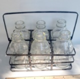 Metal Bottle Tote with 6 Glass Bottles