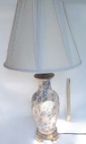 Vintage Floral Vase Lamp with Brass Base