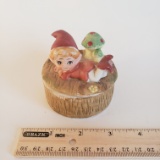 Vintage Homco Pixie Elf Fairy Mushroom Trinket Box
