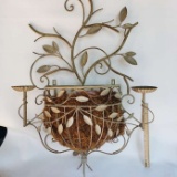 Vintage Iron Wall Hanging Flower Rack with Candle Holders