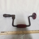 Antique Brace Hand Crank Drill, Wood Handles