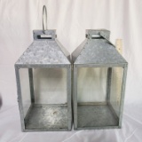 Lot of 2 Metal and Glass Lantern Candle Holders