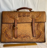 Vintage Leather Business Tote with Contents