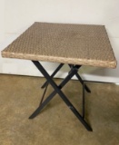 Folding Outdoor/Indoor Table with Plastic Wicker Top