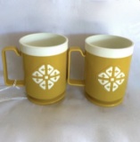 Retro Pair of Chalet Plastic Mustard Coffee Mugs