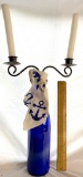 Cobalt Blue Bottle with Metal Candle Holder