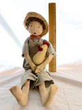 Vintage Cloth and Paper Farmer Doll with Chicken