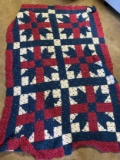 Vintage Red, White & Blue Handmade Crochet Blanket
