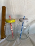 Set of 2 Jar Drinking Glasses With Metal Lids/Straws