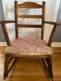 Antique Wood Rocking Chair, Cotton Stuffed Seat