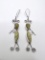 Pair of Sterling Silver Flutist Earrings with Natural Green Stones