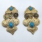 Large Gold Tone Dangling Earrings with Turquoise Colored Stones
