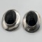 Sterling Silver Pierced Earrings with Oval Black Onyx Stones