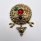Large Gold Tone Brooch with Multi Colored Stones