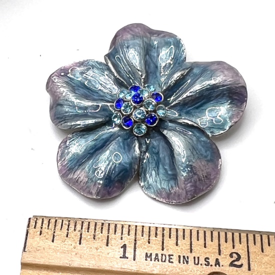 Large Blue with Purple Enamel Brooch/Slider with Blue Stone Center