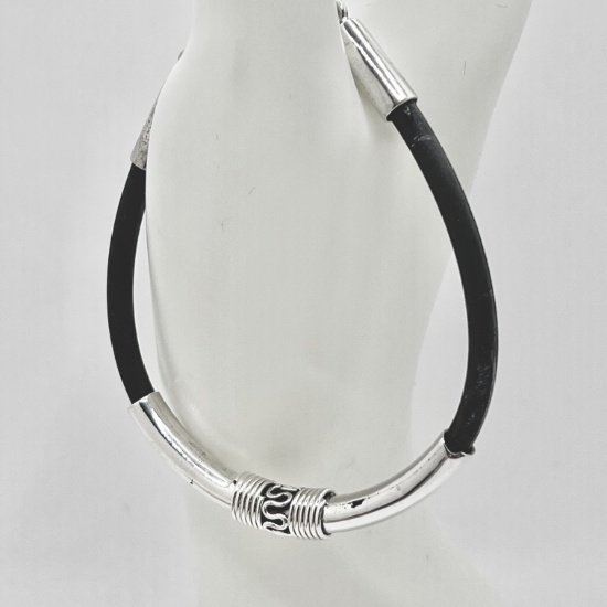 Sterling Silver & Black Leather Bracelet