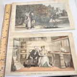Pair of Vintage Prints - Doctor Syntax & Dairy Maid and Syntax Making a Discovery with Plate Numbers