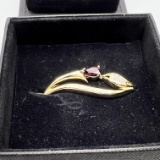 Gold Tone Merle Norman Pin with Ruby Colored Stone in Box