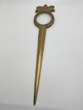 Vintage Brass Pineapple Letter Opener with Magnifying Glass Top