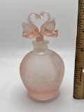Pink Crackle Glass Perfume Bottle with Swan Heart Shaped Stopper