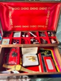 Vintage Jewelry Box Full of Men's Cufflinks, Buttons, Watch, Tie Clips & More