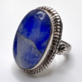 Chunky Sterling Silver Ring with Large Blue Stone