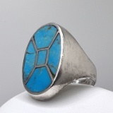 Vintage Sterling Silver Chunky Ring with Turquoise Inlay