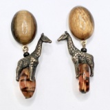 Pair of Giraffe Beaded Pierced Earrings