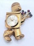 Magnificent Heavy 18Kt Yellow Gold Bucherer Ruby & Sapphire Watch Brooch