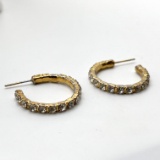 Gold Tone Pierced Earrings with Clear Stones