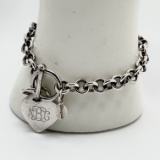 Sterling Silver Charm Bracelet with Monogrammed Heart Charm