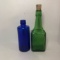 Lot of Green Bitters Bottle with Cork and Blue Glass Bottle