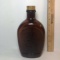 Vintage Log Cabin Syrup Statue of Liberty Brown Glass Bottle with Metal Lid