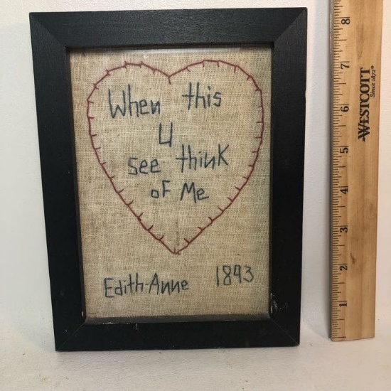 Framed and Matted Antique Hand Embroidered Heart