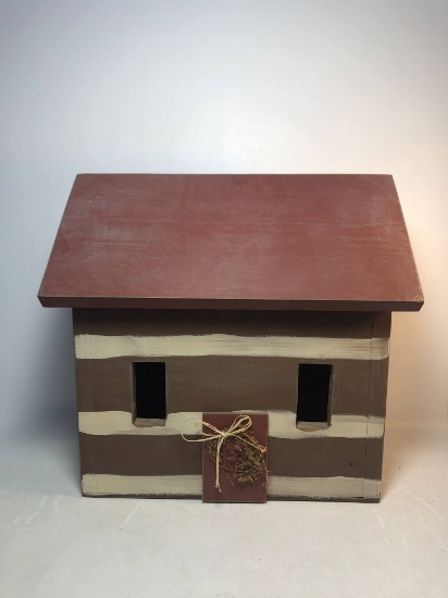 Large Hand Painted Wood Cabin Birdhouse