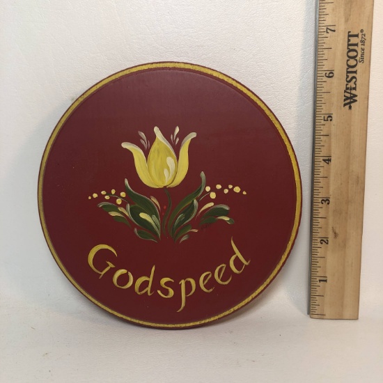 Wood Painted “Godspeed” Hanging Plaque