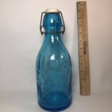 Blue Glass Thatcher’s Dairy Absolutely Pure Milk Bottle with Original Stopper