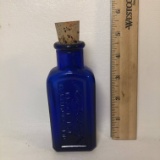 Vintage Blue Glass Everlasting Black Dye Bottle with Cork