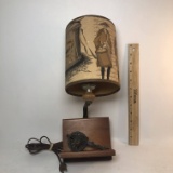 Vintage Wood and Metal Canon Wall Mount Lamp with Shade - Works