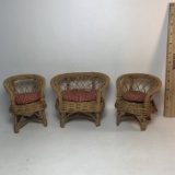 Vintage Set of Wicker Doll Loveseat and Chairs